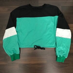 Y2K Vestidos Cotton Blend Colourblock Long Sleeve Cropped Sweater S Green White